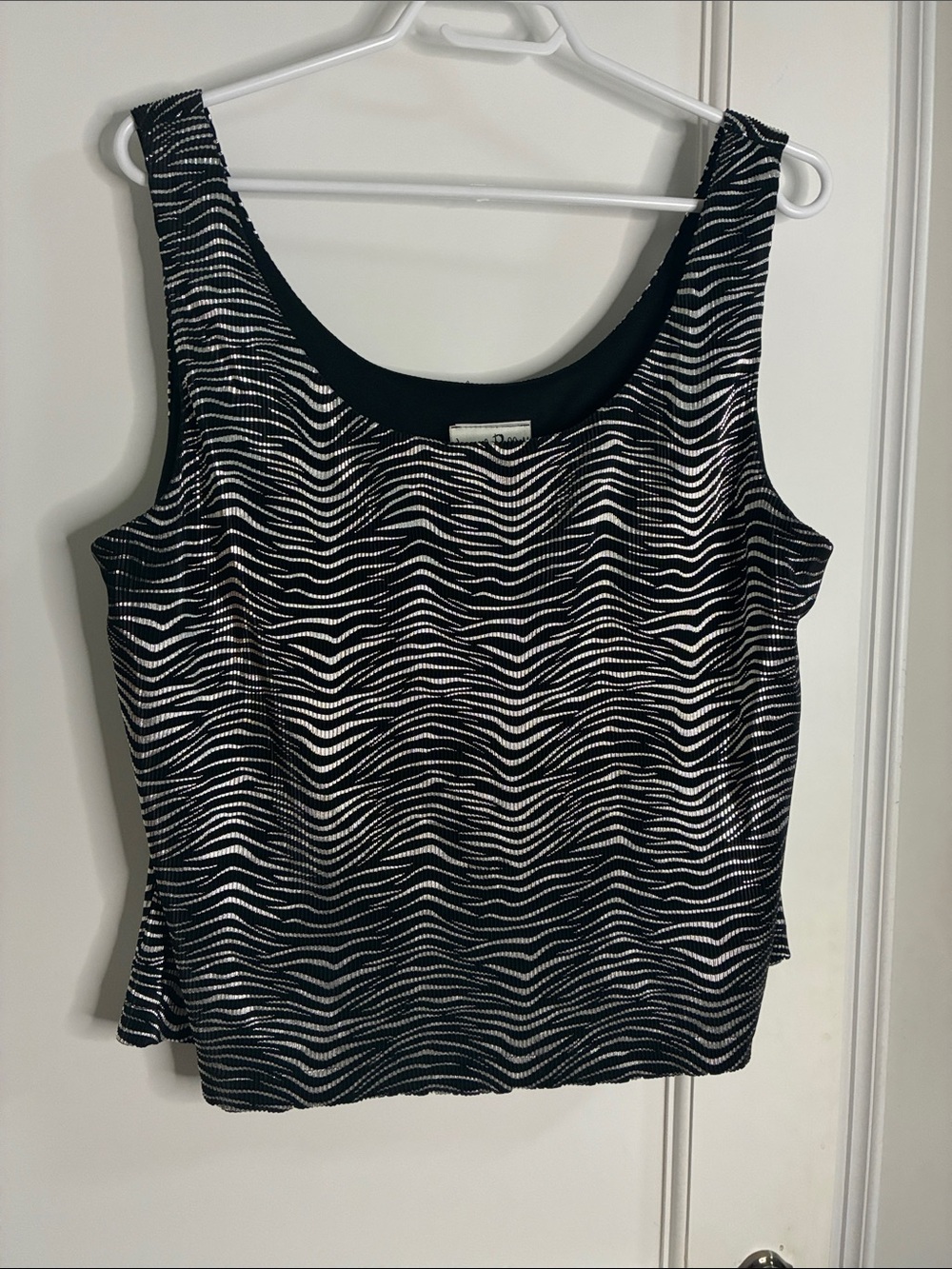 Joseph Ribkoff Metallic Silver Black Zebra Pleated Tank Top Camisole Sz 16 👵MT
